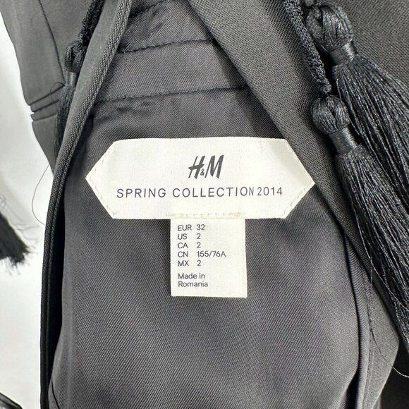 H&M Tasseled One Button Tuxedo Suit Blazer Black Women's 2 - Picture 6 of 7